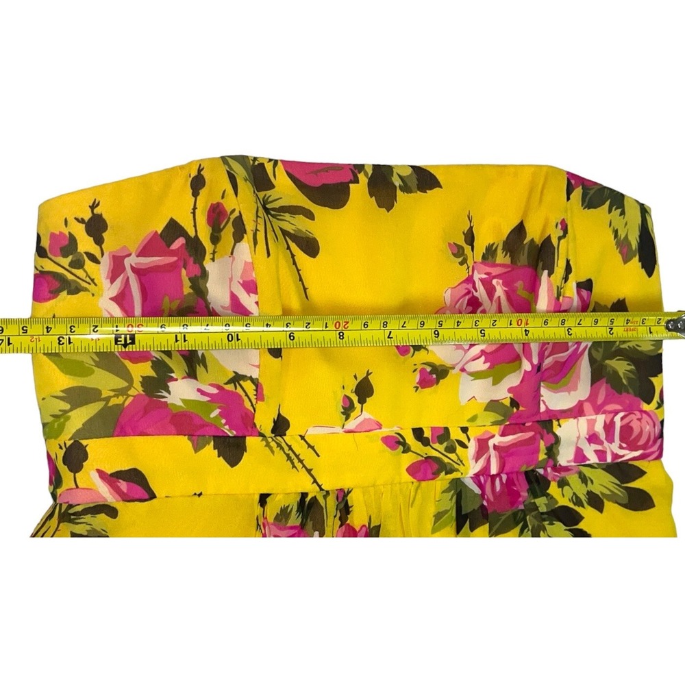 Vtg Betsey Johnson Silk Strapless Maxi Dress Yellow Rose Floral Coquette Sz 2 - Picture 15 of 16